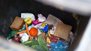 Lebensmittel in einer Mülltonne (Foto: dpa / Patrick Pleul)