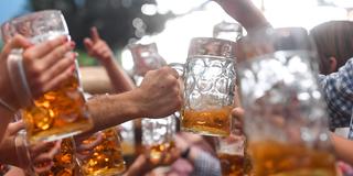 Junge Leute stoßen mit Bierkrügen an (Foto: picture alliance/Tobias Hase/dpa)