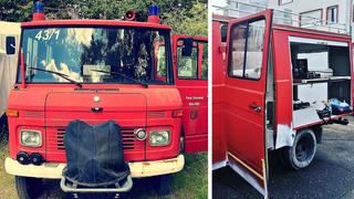 Ein altes rotes Feuerwehrauto, von vorne und von der Seite. (Foto: Niclas/per WhatsApp eingereicht)