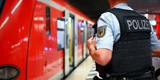 Ein Bundespolizist steht am Gleis vor einer Regionalbahn (Foto: picture alliance/dpa | Sven Hoppe)