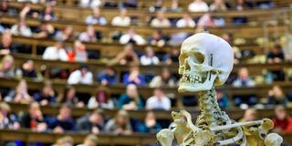 Ein Skelett steht im voll besetzten Hörsaal (Foto: picture alliance/dpa | Jan Woitas)