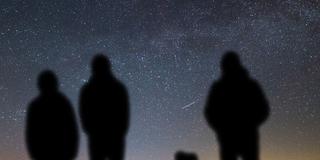 Bildcollage: Menschen und ein Hund beobachten Sternschnuppen am Nachthimmel (Foto: picture alliance/dpa | Daniel Reinhardt, picture alliance/dpa/dpa-Zentralbild | Patrick Pleul)