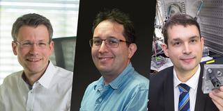 Andreas Keller, Professor für Klinische Bioinformatik an der Universität des Saarlandes und Leiter der Abteilung Klinische Bioinformatik am HIPS; Ori Staszewski, Oberarzt am Institut für Neuropathologie und Volker Presser, Professor für Energie-Materialien der UdS (Foto: Pressefotos: Oliver Dietze, UKS, Iris Maurer)