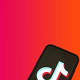 Ein Smartphone mit dem Tiktok-Logo vor einem pink-orangenen Hintergrund (Foto: IMAGO / photothek)