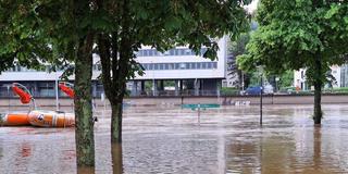 Hochwasser in Höhe der Hochschule für Musik Saar (Foto: SR/Katrin Aue)