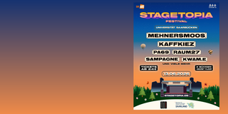 Die Acts, die auf dem Stagetopia spielen, stehen auf einem blauen Plakat geschrieben. (Foto: A++ Eventmanagement)