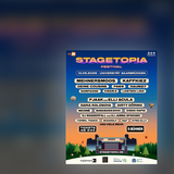 Die Acts, die auf dem Stagetopia spielen, stehen auf einem blauen Plakat geschrieben. (Foto: A++ Eventmanagement)