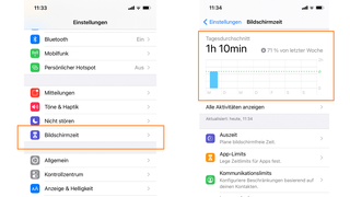 Screenshots eines iPhones. So könnt ihr euch die Bildschirmzeit anzeigen lassen (Foto: UNSERDING/Katharina Weber)