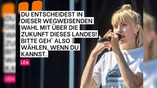 Zitat von Sängerin Lea, wie wichtig Wählen ist. (Foto: IMAGO / Future Image)