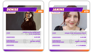Steckbriefe von Denise und Janine in Form von Quartett-Karten. (Foto: UNSERDING)