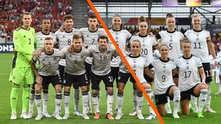 Collage der Fußball Männer- und Frauennationalmannschaft. (Foto: IMAGO / Matthias Koch & IMAGO / GEPA pictures)