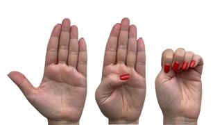 Drei Bewegungen, die ein Hilfe-Code ergeben: Den Daumen auf die Innenseite der Handfläche legen und die restlichen Finger schließen. (Foto: UNSERDING/Katharina Weber)