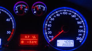 Beleuchteter Tachometer mit Benzin Anzeige, Motor Temperatur Drehzahlmesser und Kilometerstand 200000 (Foto: IMAGO / Action Pictures)