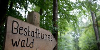 Wegweiser zu einem Bestattungswald (Foto: IMAGO / CHROMORANGE)