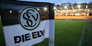 Fahne im Stadion mit dem Logo der SV Elversberg (Foto: IMAGO / Fussball-News Saarland)