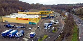 Luftaufnahme des ehemaligen Max Bahr Baumarkts (früher Praktiker) in Neunkirchen Sinnerthal (Foto: IMAGO / BeckerBredel)