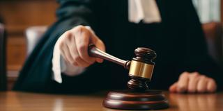 Ein Richter mit symbolischem Hammer bei der Urteilsverkündung (Foto: IMAGO / Russian Look)