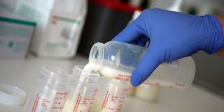 Eine medizinische Fachkraft bereitet Baby-Fläschchen mit Muttermilch vor (Foto: IMAGO / Funke Foto Services)