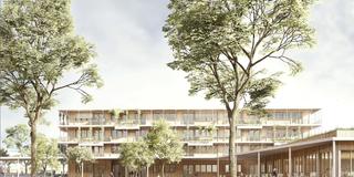 Visualisierung des Siegerentwurfs Bildungscampus West (Foto: KUBUS360 GmbH und Ackermann + Renner Architekten GmbH BDA, Stuttgart - BASE Landschaftsarchitekten PartGmbB, Berlin“ )