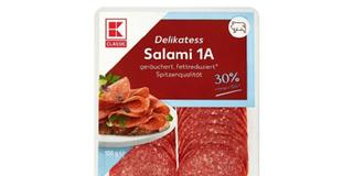 K-Classic Salami 1A, fettreduziert, 100 Gramm (Foto: Kaufland/Lebensmittelwarnung)