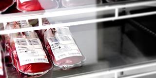 Regal mit Blutspenden (Foto: DRK-Blutspendedienst West)