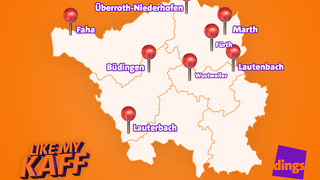 Grafik vom Saarland, auf der alle Orte markiert sind, wo "Like My Kaff" schon war. (Foto: UNSERDING/SR dings)