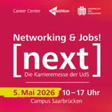 Rotes Plakat mit der Aufschrift "next - die Karriesemesse der UdS" (Foto: Pressefoto)