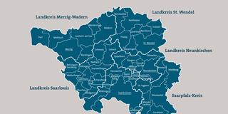 Karte des Saarlandes mit allen Landkreisen und Kommunen (Foto: SR/Knöbber)